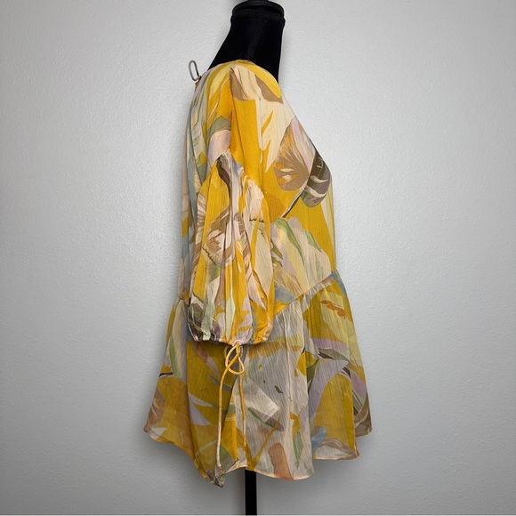 Ted Baker Darcila Floral Peplum Top Size 4 (US 10) Yellow Puff Sleeve - Picture 4 of 9